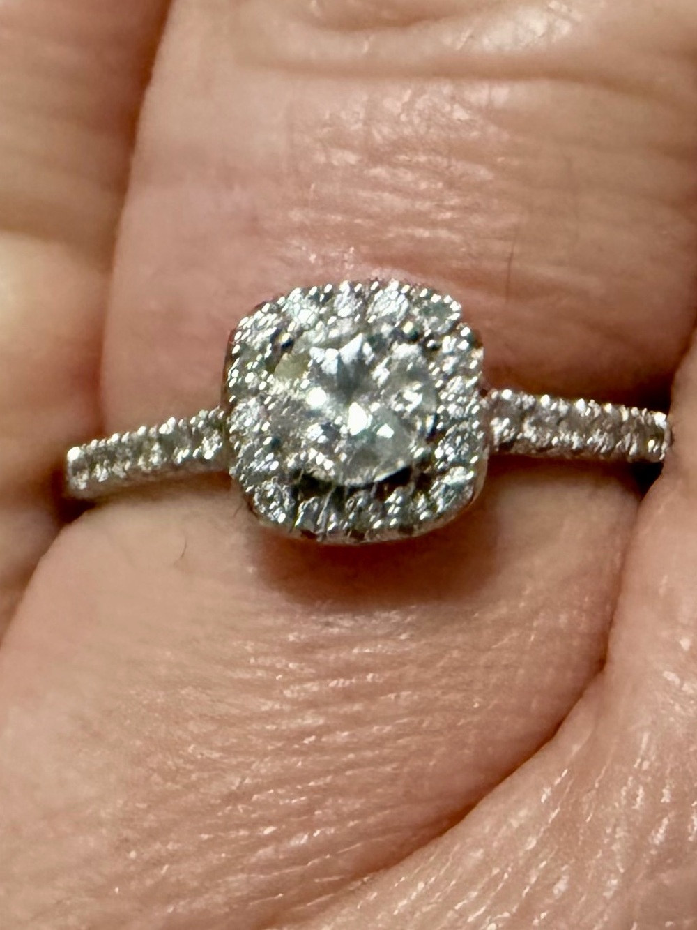 Classic White Gold Halo Diamond Engagement Ring - White